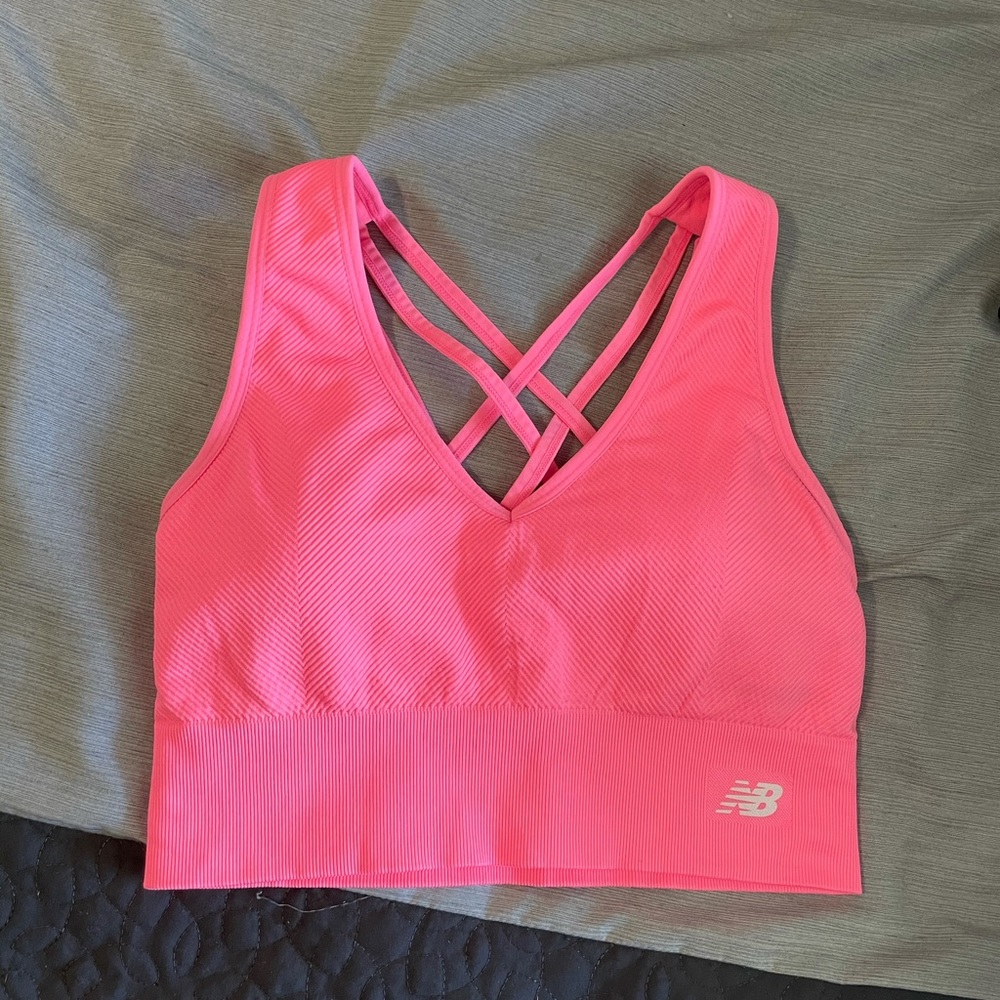 Hot pink New Balance strappy sports bra